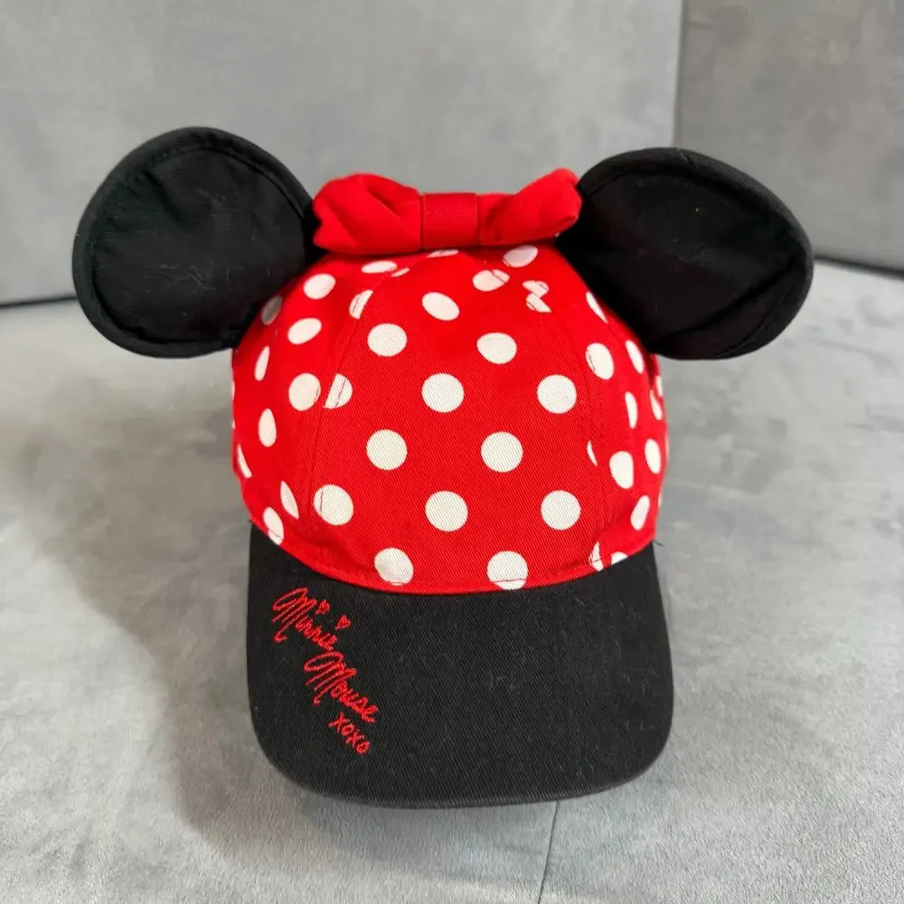 Disney Parks Minnie Mouse Baseball Cap Hat Red Polka Dot Ears Kids Youth